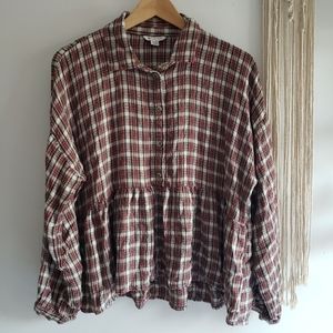 American Eagle Flannel Plaid Swing Baby Doll Button Down Shirt Medium  Soft